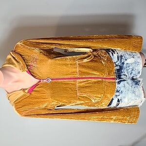 Y2K Velour Hoodie‎ New Gold Pink Comfy Casual Athleisure Track Jacket Size Large